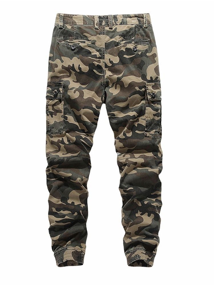 Pencil Pants Pocket Camouflage Mid Waist European Casual Herre Pants