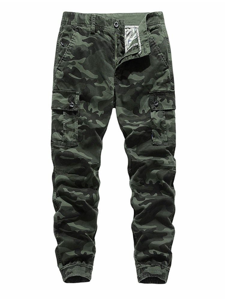 Pencil Pants Pocket Camouflage Mid Waist European Casual Herre Pants