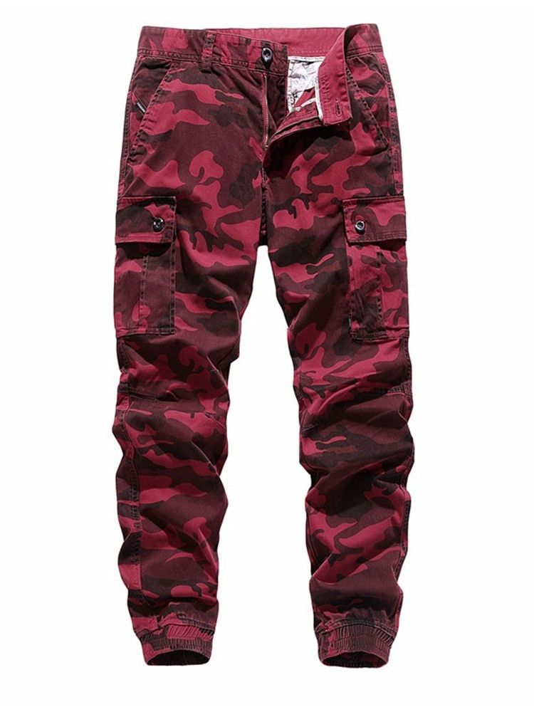 Pencil Pants Pocket Camouflage Mid Waist European Casual Herre Pants