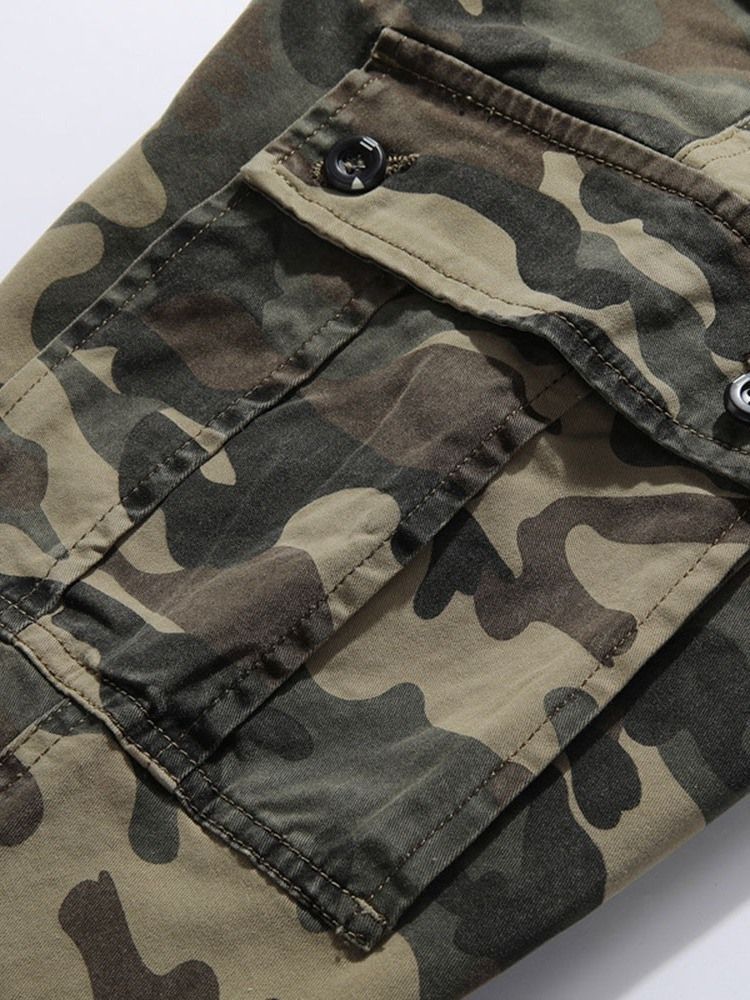 Pencil Pants Pocket Camouflage Mid Waist European Casual Herre Pants