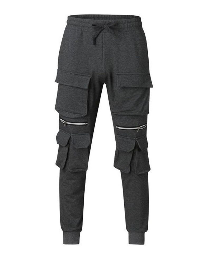 Pencil Pants Pocket Plain Hip Hop Menns Bukser