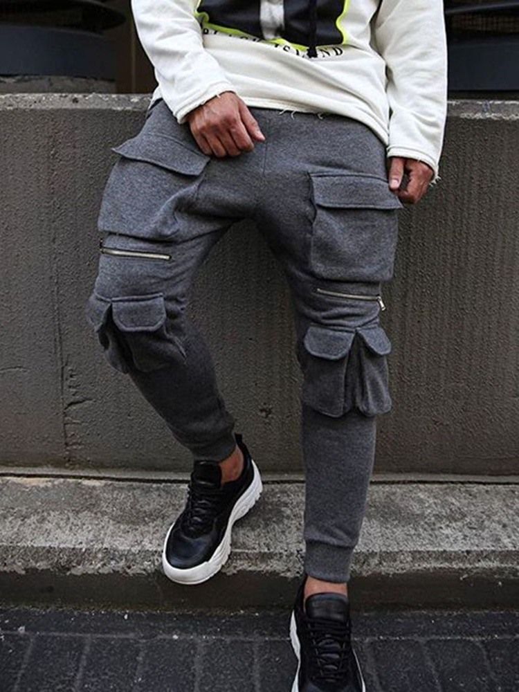 Pencil Pants Pocket Plain Hip Hop Menns Bukser