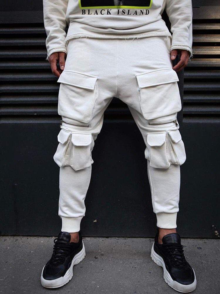 Pencil Pants Pocket Plain Hip Hop Menns Bukser