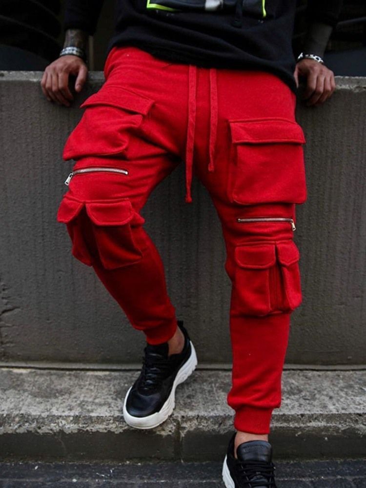 Pencil Pants Pocket Plain Hip Hop Menns Bukser