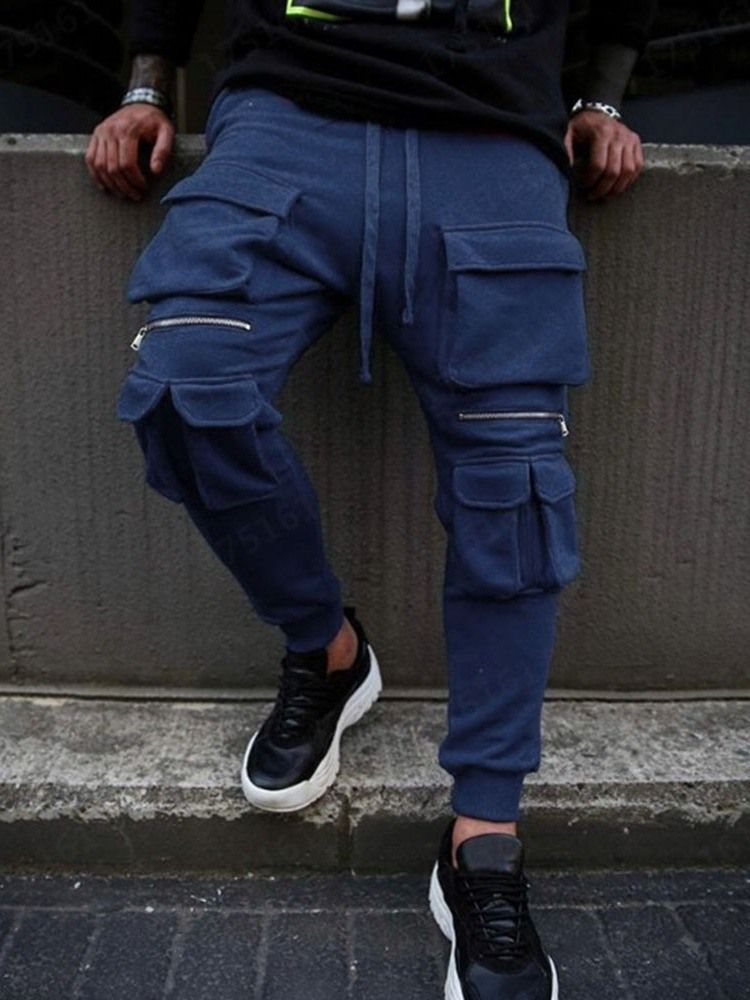 Pencil Pants Pocket Plain Hip Hop Menns Bukser