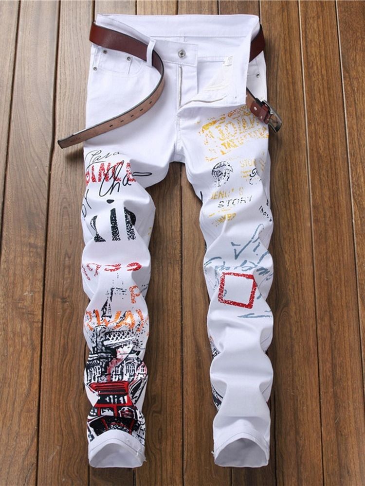 Pencil Pants Print Letter Mid Waist Herre Casual Bukser