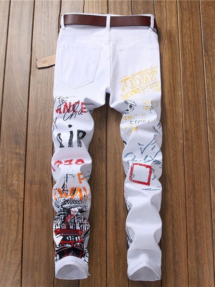 Pencil Pants Print Letter Mid Waist Herre Casual Bukser