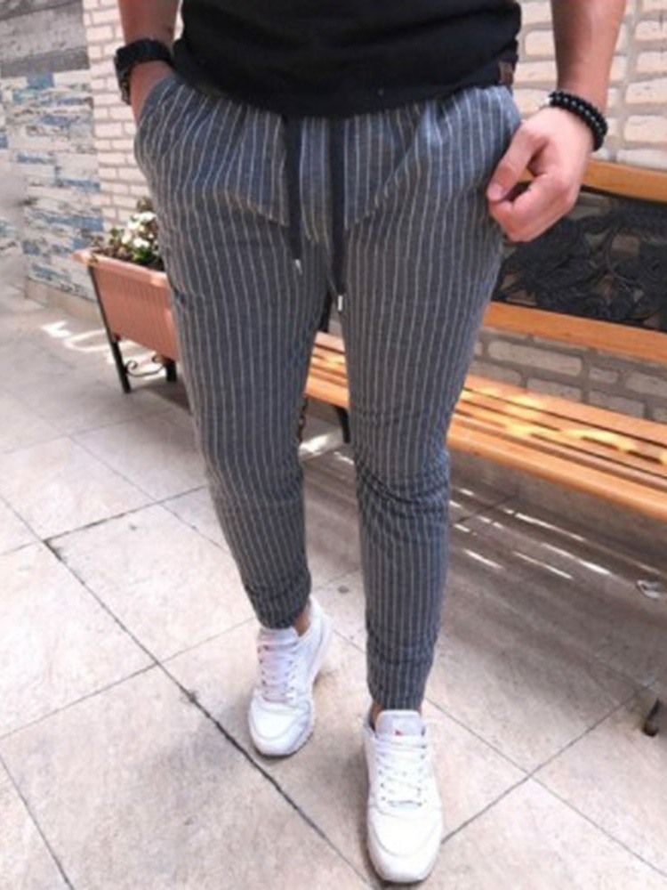 Pencil Pants Stripe Mid Waist Four Seasons Casual Herre Pants