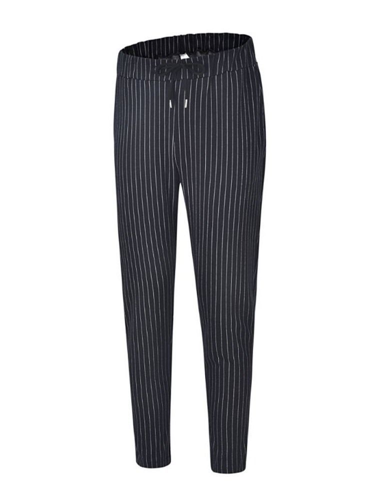 Pencil Pants Stripe Mid Waist Four Seasons Casual Herre Pants