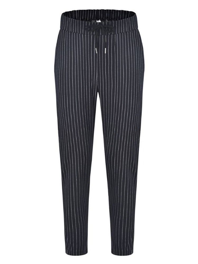 Pencil Pants Stripe Mid Waist Four Seasons Casual Herre Pants