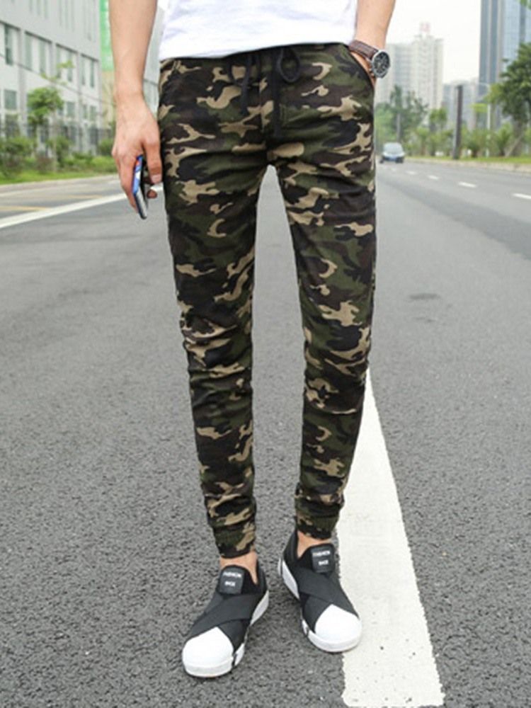 Pencil Print Camouflage Lace-up Casual Bukser For Menn