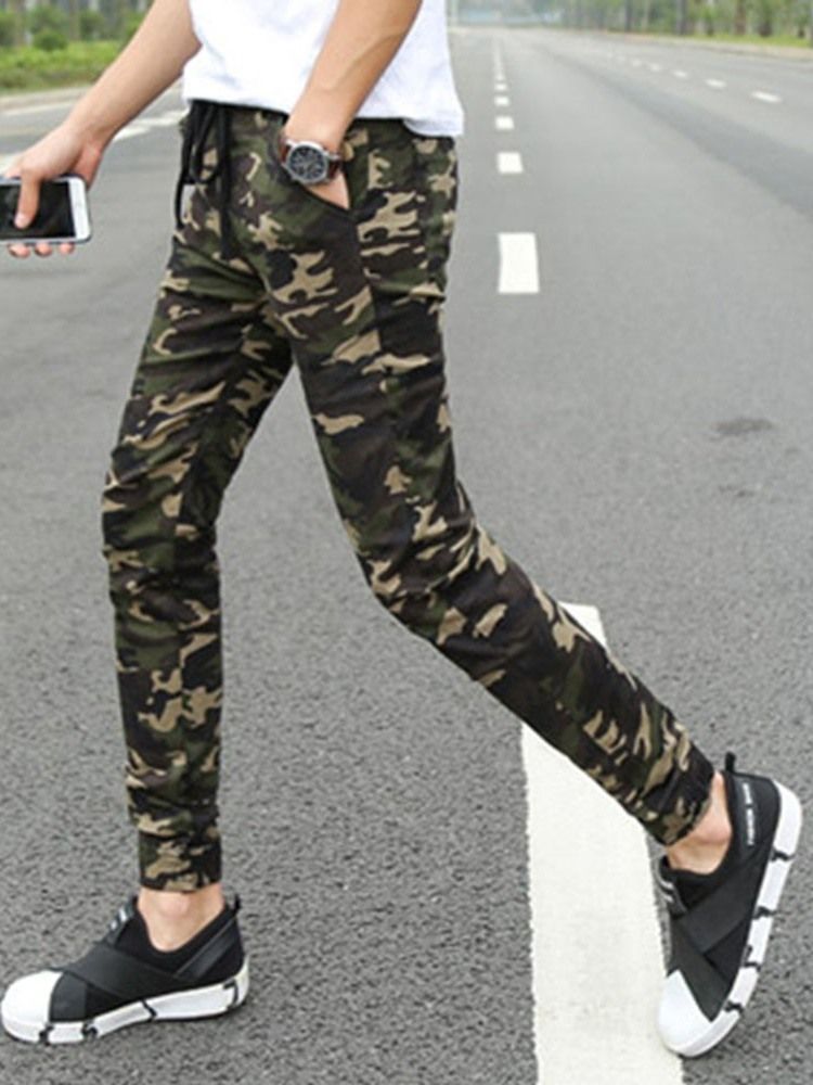 Pencil Print Camouflage Lace-up Casual Bukser For Menn