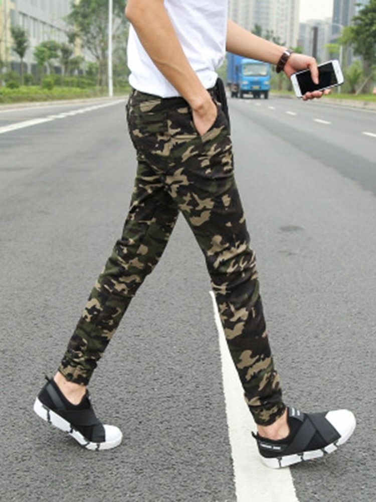 Pencil Print Camouflage Lace-up Casual Bukser For Menn