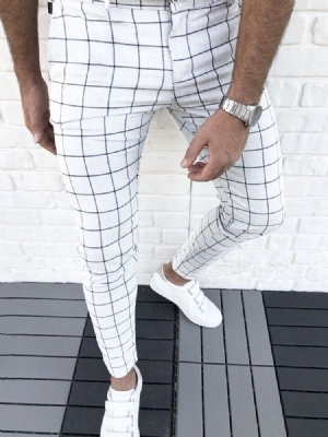 Plaid Pencil Pants For Menn Glidelås Four Seasons Casual Pants