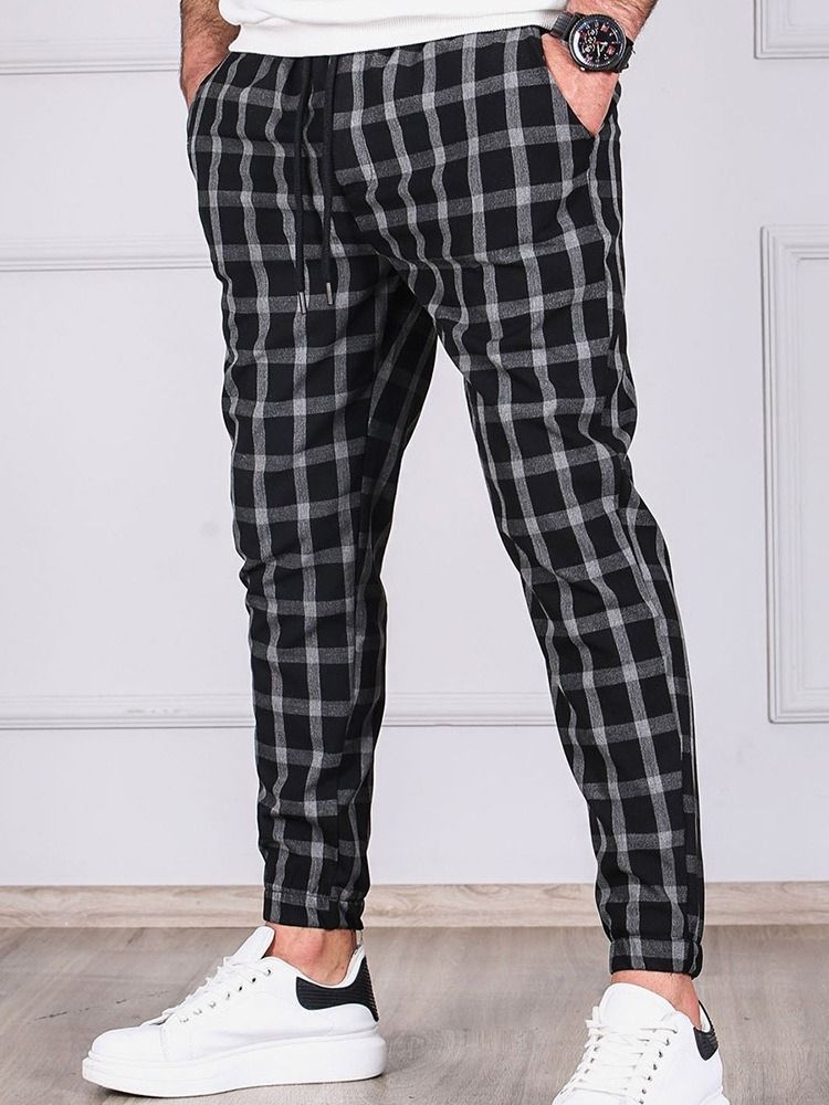 Plaid Pencil Pants Pocket Herre Casual Pants