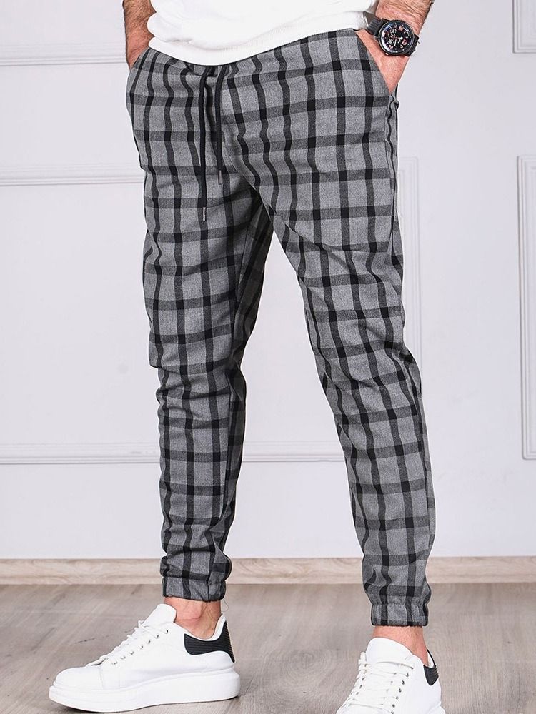 Plaid Pencil Pants Pocket Herre Casual Pants