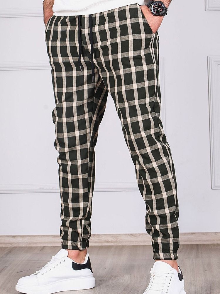 Plaid Pencil Pants Pocket Herre Casual Pants