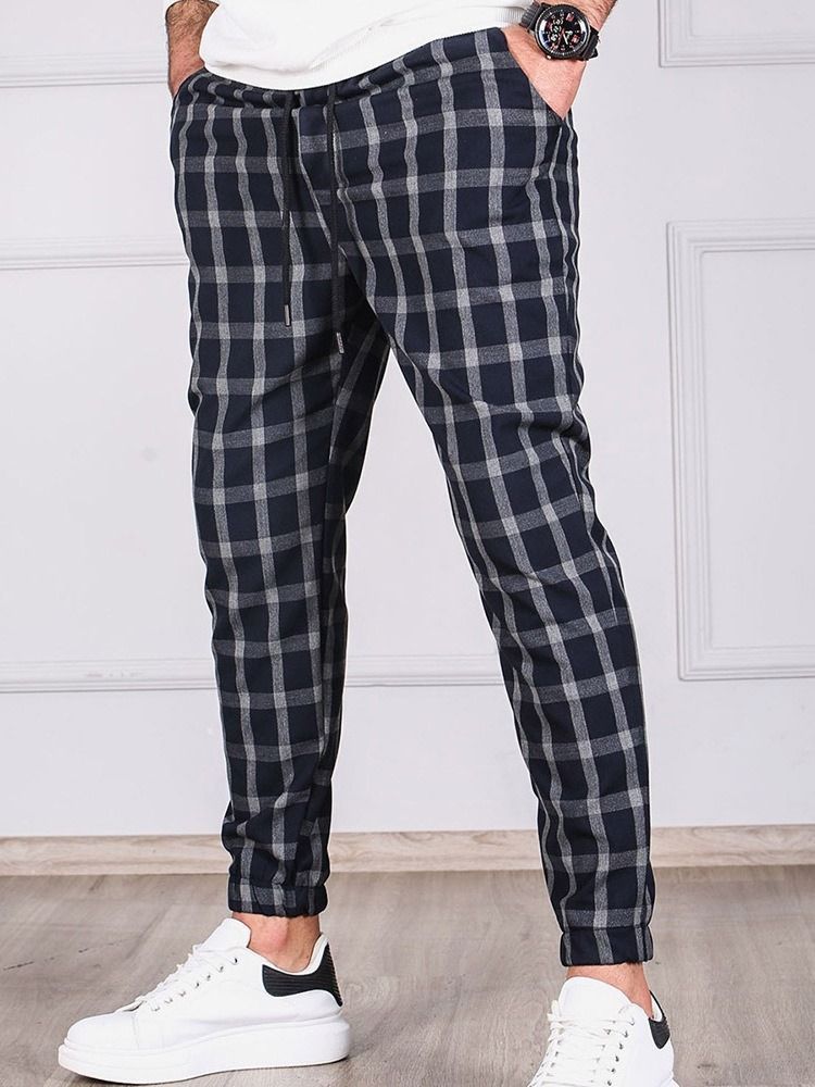 Plaid Pencil Pants Pocket Herre Casual Pants