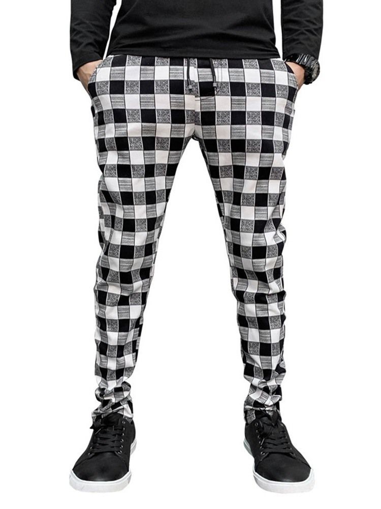 Plaid Print Pencil Pants Casual Casual Herre Pants