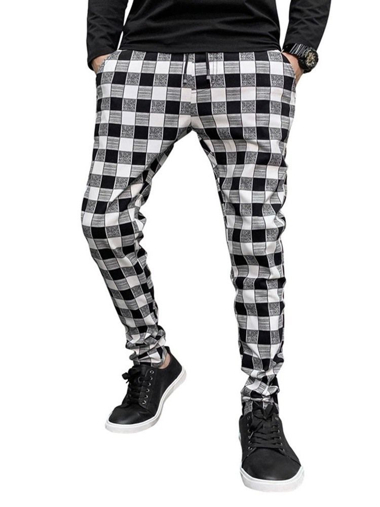 Plaid Print Pencil Pants Casual Casual Herre Pants