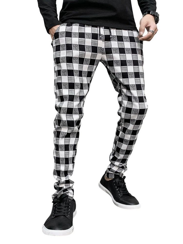 Plaid Print Pencil Pants Casual Casual Herre Pants