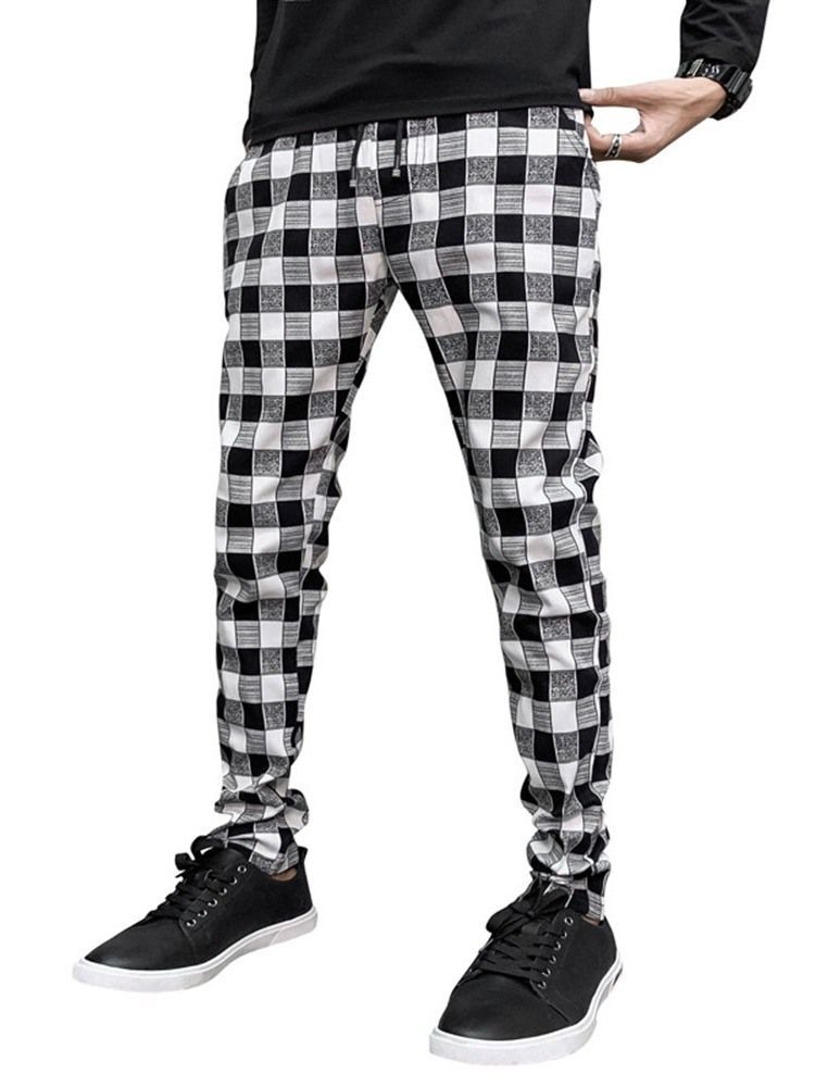 Plaid Print Pencil Pants Casual Casual Herre Pants