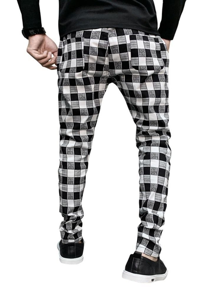 Plaid Print Pencil Pants Casual Casual Herre Pants