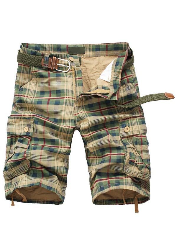 Plaid Straight Glidelås Mid Waist Mens Casual Bukser