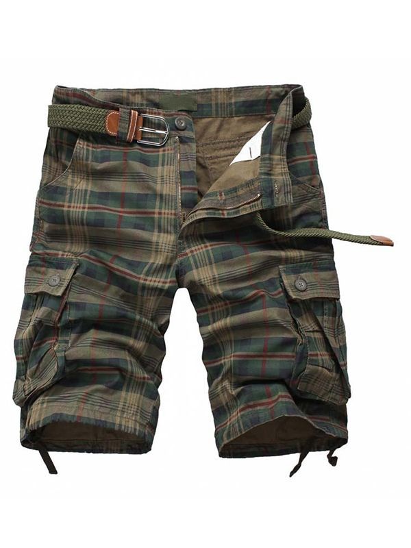 Plaid Straight Glidelås Mid Waist Mens Casual Bukser