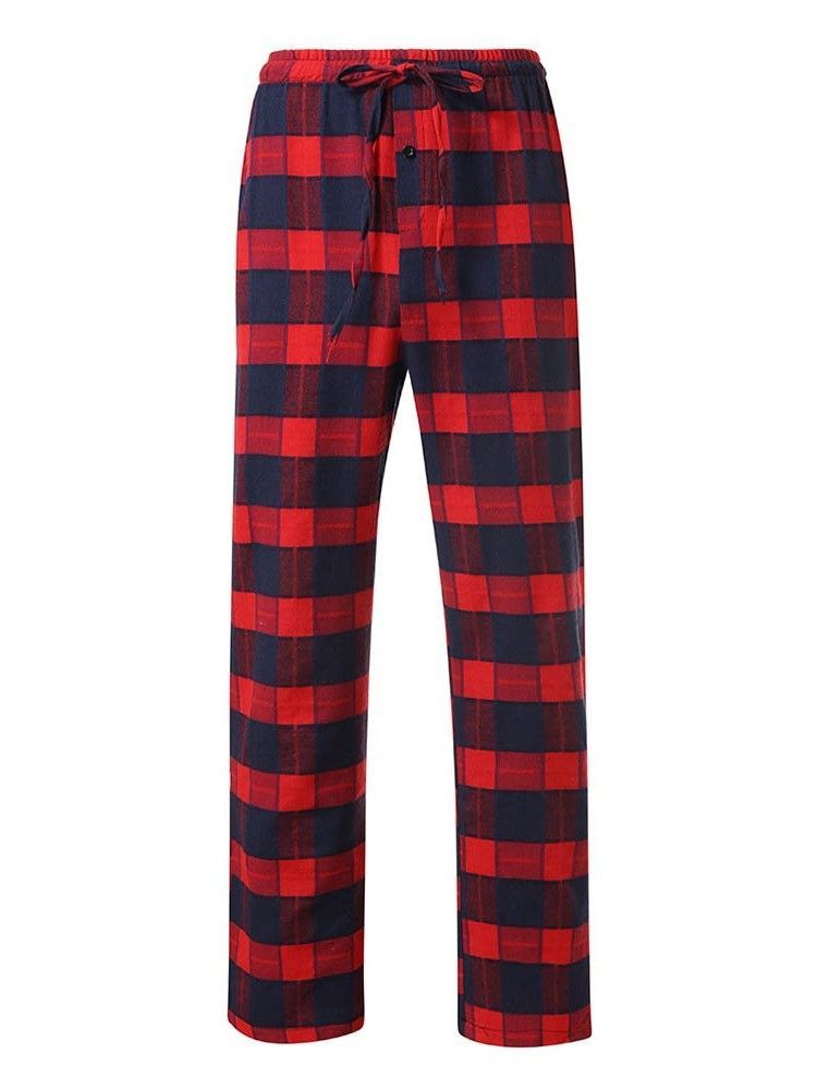 Plaid Straight Lace-up Casual Bukser For Menn