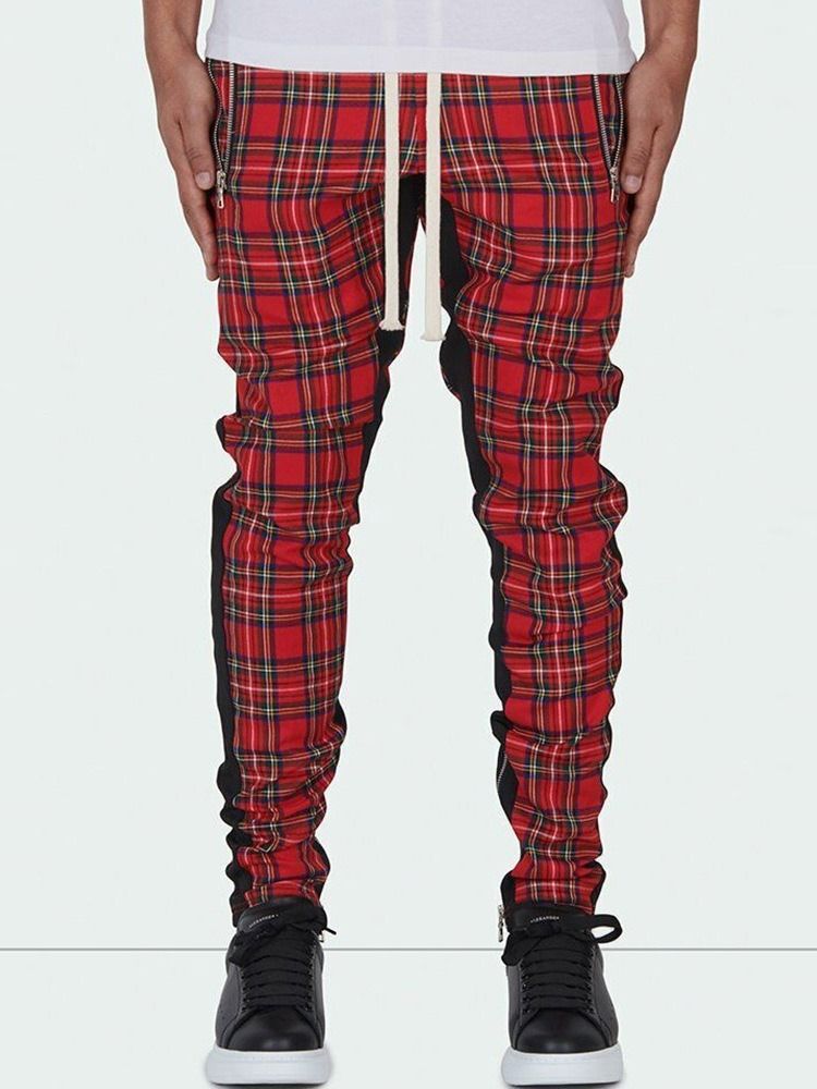 Plaid Zipper Hip Hop Lace-up Menns Casual Bukser