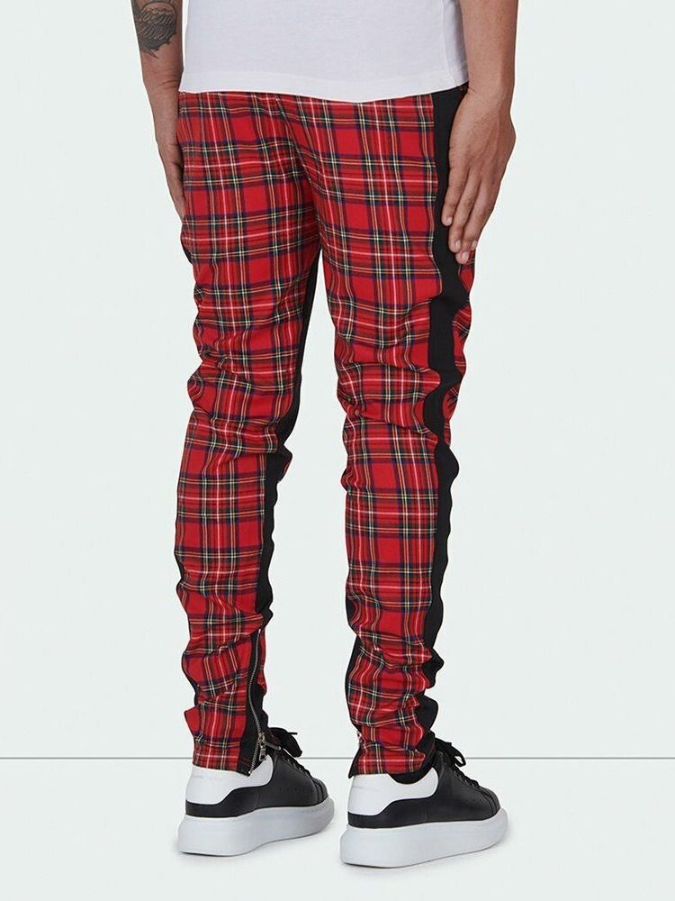 Plaid Zipper Hip Hop Lace-up Menns Casual Bukser