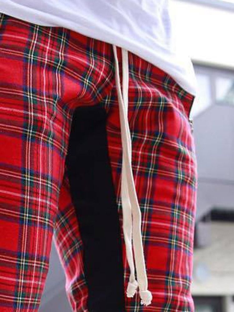 Plaid Zipper Hip Hop Lace-up Menns Casual Bukser