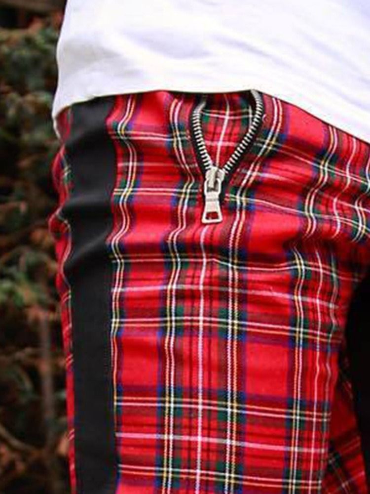 Plaid Zipper Hip Hop Lace-up Menns Casual Bukser