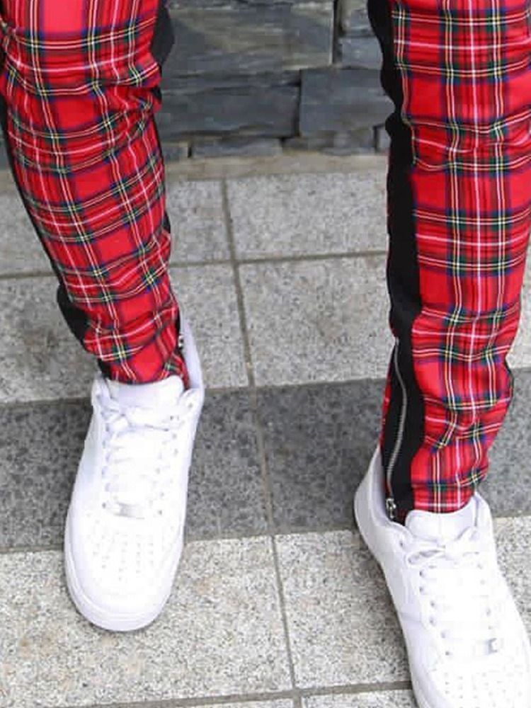 Plaid Zipper Hip Hop Lace-up Menns Casual Bukser