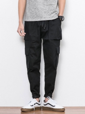 Plain Color Pocket Overall Lace-up Casual Bukser For Menn