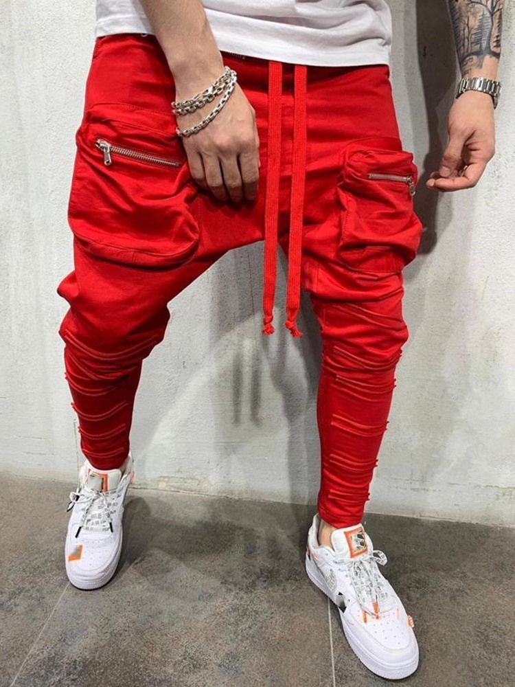 Plain Lace-up Baggy Pants Casual Mid Waist Herre Casual Pants