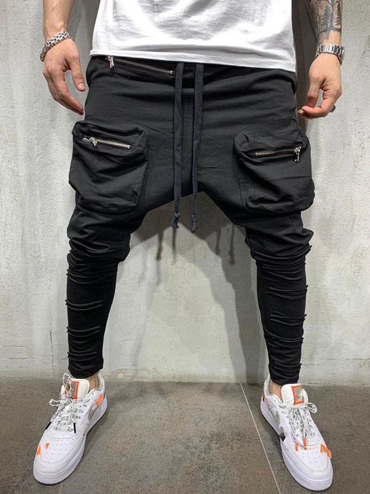 Plain Lace-up Baggy Pants Casual Mid Waist Herre Casual Pants