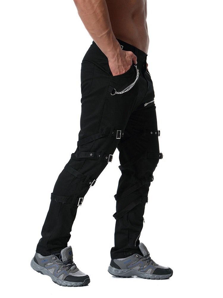 Plain Mid Waist Lace-up Mens Casual Bukser