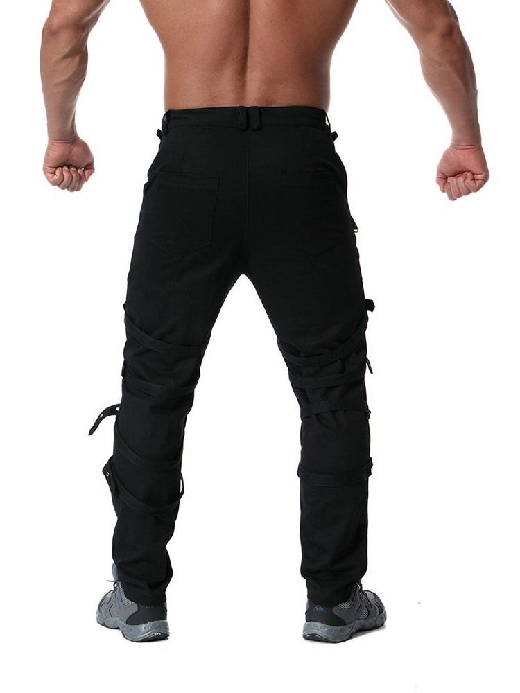 Plain Mid Waist Lace-up Mens Casual Bukser