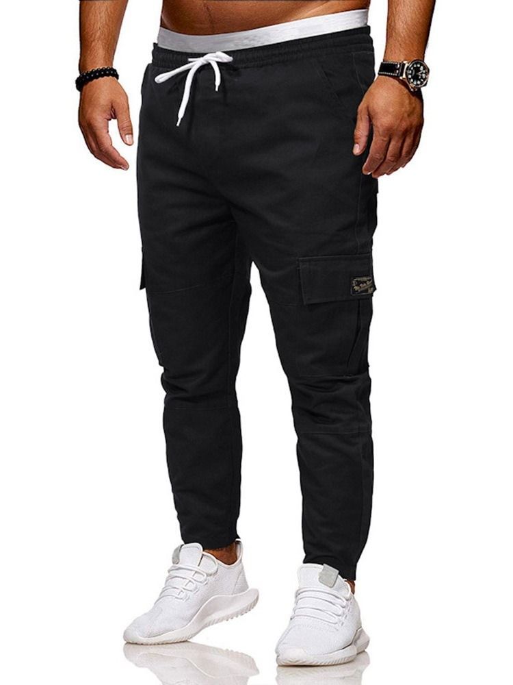 Plain Side Pocket Lace-up Mens Casual Pencil Pants