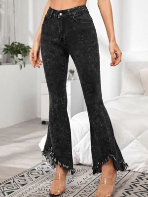 Plain Slim Zipper Mid Waist Bellbottoms Casual Dame Pants