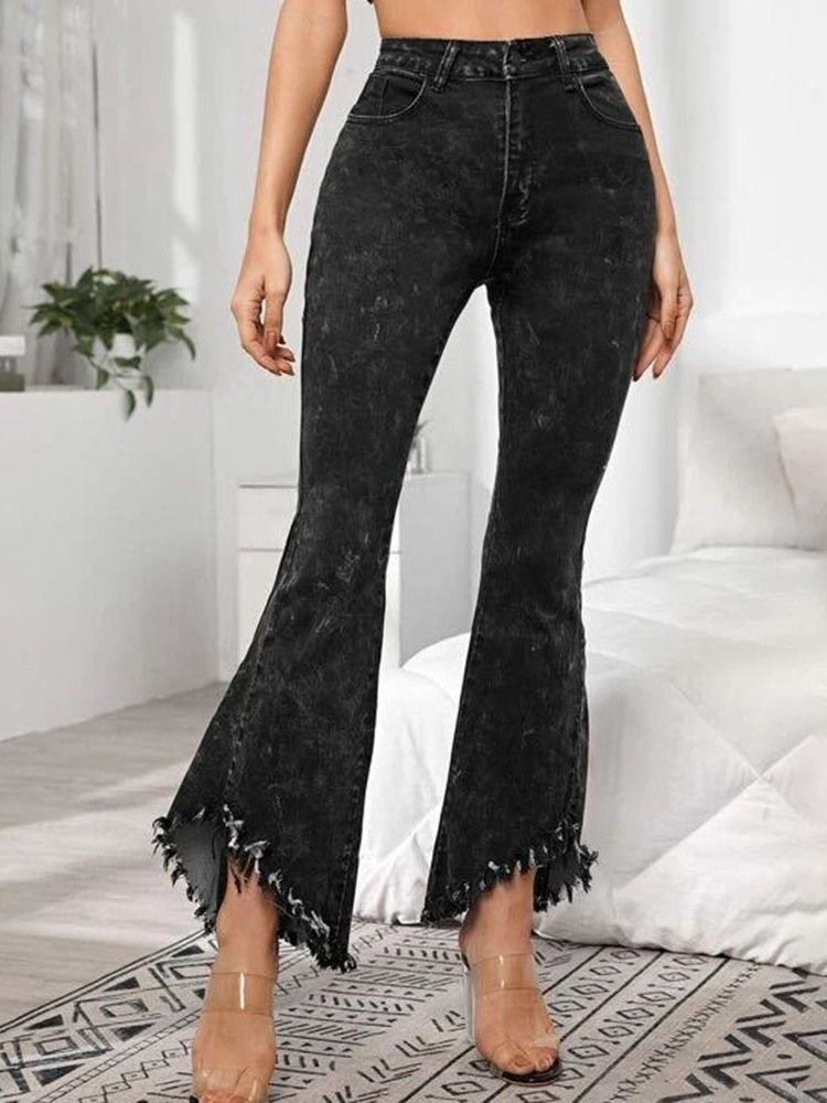 Plain Slim Zipper Mid Waist Bellbottoms Casual Dame Pants