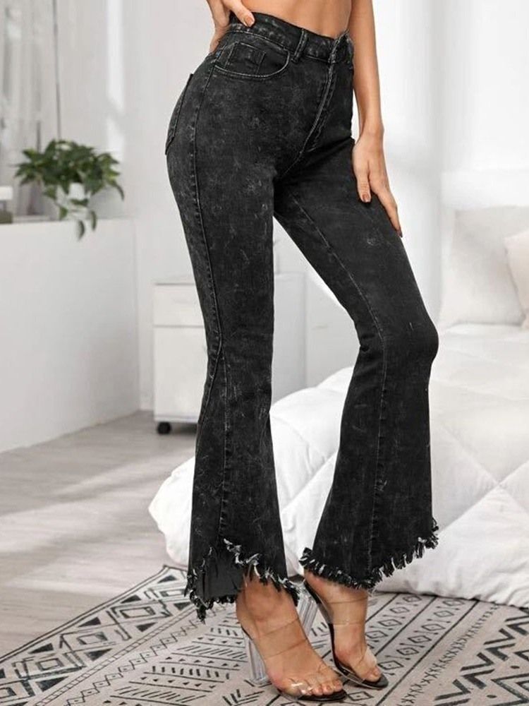 Plain Slim Zipper Mid Waist Bellbottoms Casual Dame Pants