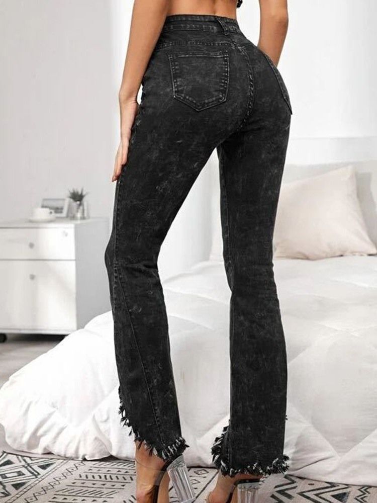 Plain Slim Zipper Mid Waist Bellbottoms Casual Dame Pants