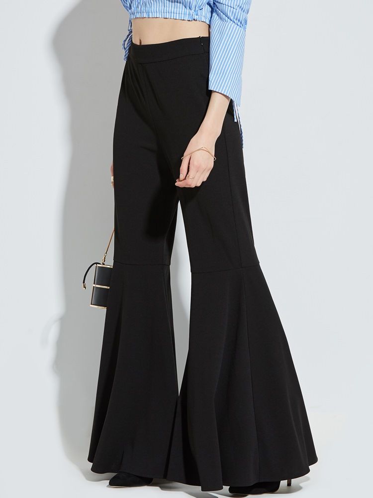 Pleated Plain Bellbottoms Pants For Kvinner