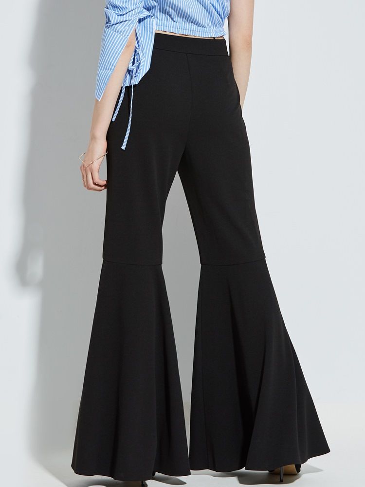 Pleated Plain Bellbottoms Pants For Kvinner