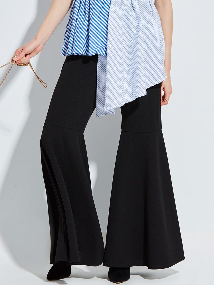 Pleated Plain Bellbottoms Pants For Kvinner