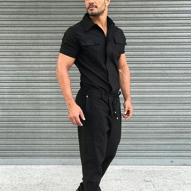 Pocket Full Length Straight Herre Jumpsuits Overalls