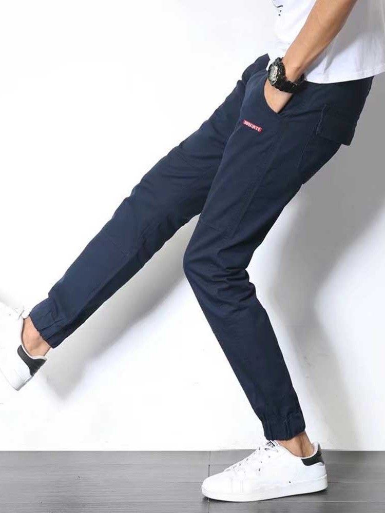 Pocket Pencil Mid Waist Style Japanese Menns Casual Bukser